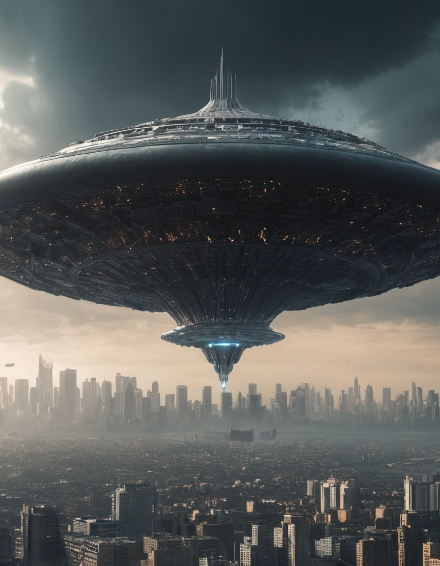 alien invasion, mothership, cityscape, sci-fi, confrontation, aliens, three body problem, trisolaran