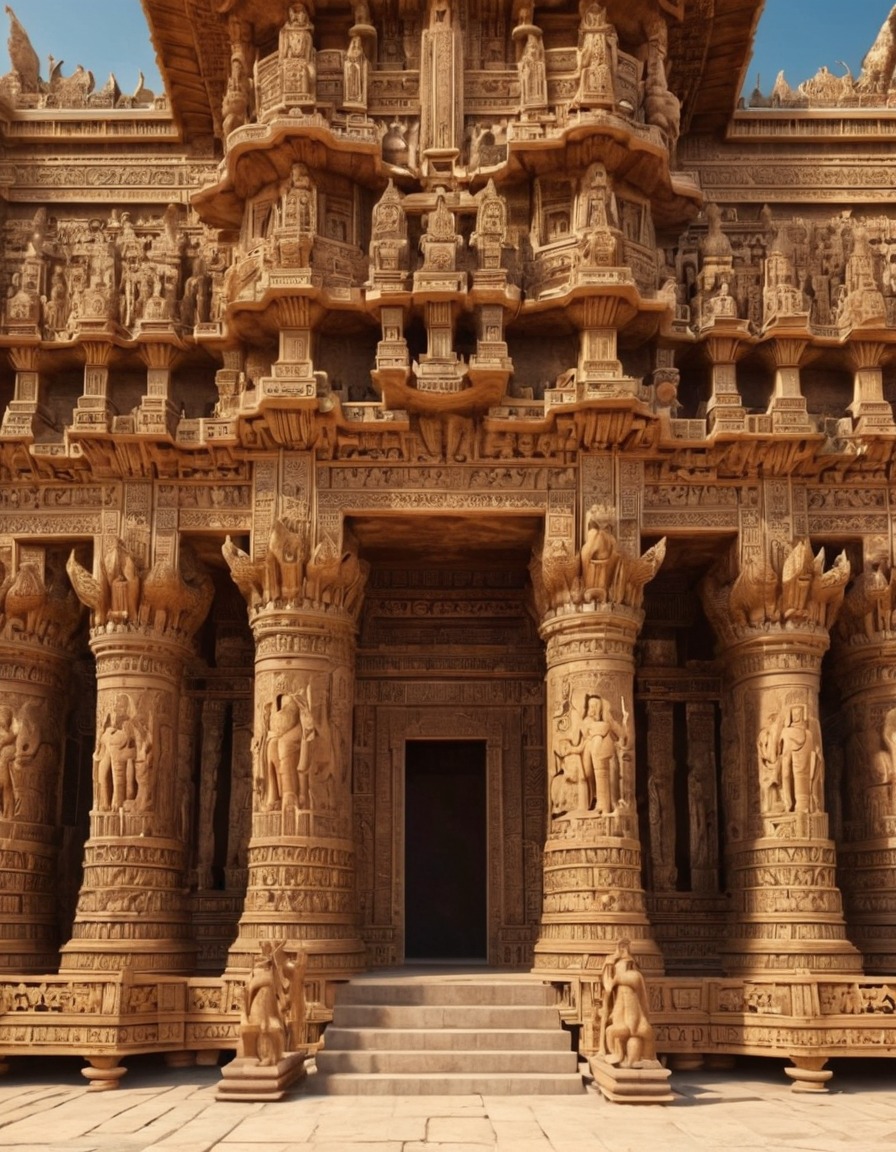 ancient temple, carvings, sculptures, historical architecture, cultural heritage