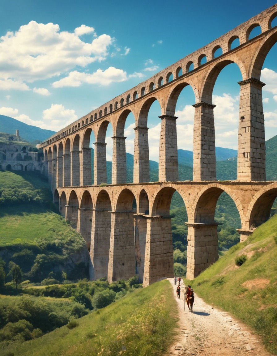 ancient, roman, aqueduct, valley, picturesque