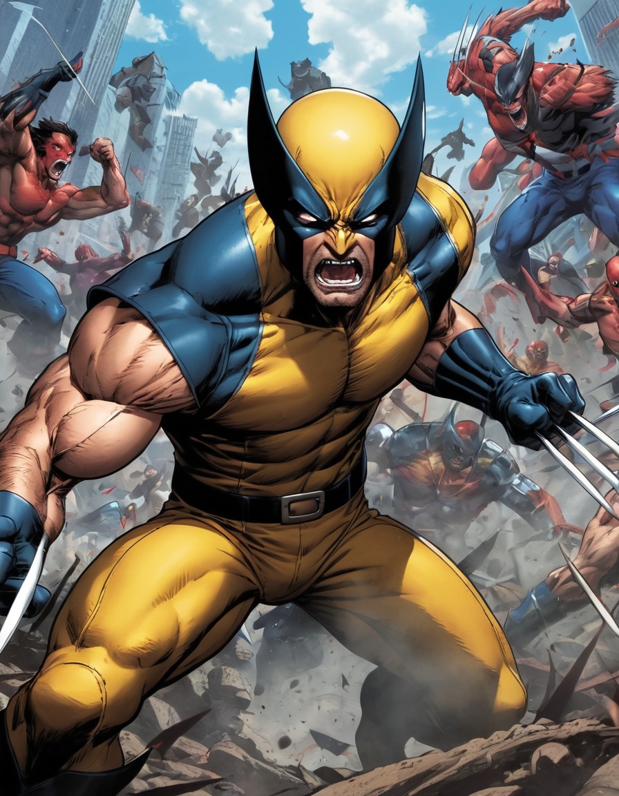 wolverine, mutant, superhero, battle, enemies, fierce, marvel comics, anime, marvel