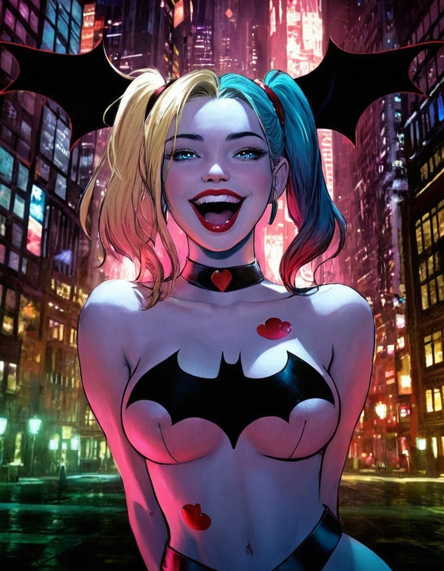 digitalart, fanart, batman, harleyquinn, city, gotham, harley, quinn, squad, suicide