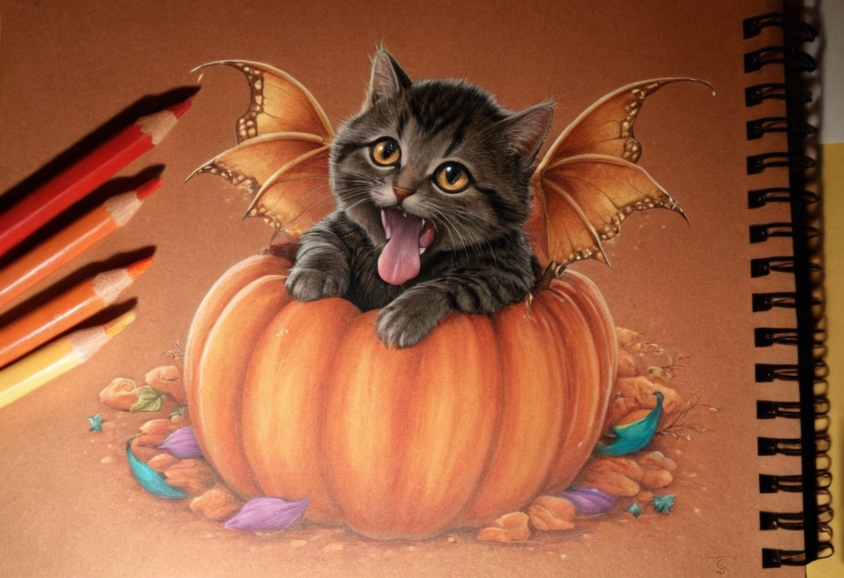 black, cat, drawing, halloween, kitten, magic, mysterious, pencil, pumpkin, alviaalcedo, art