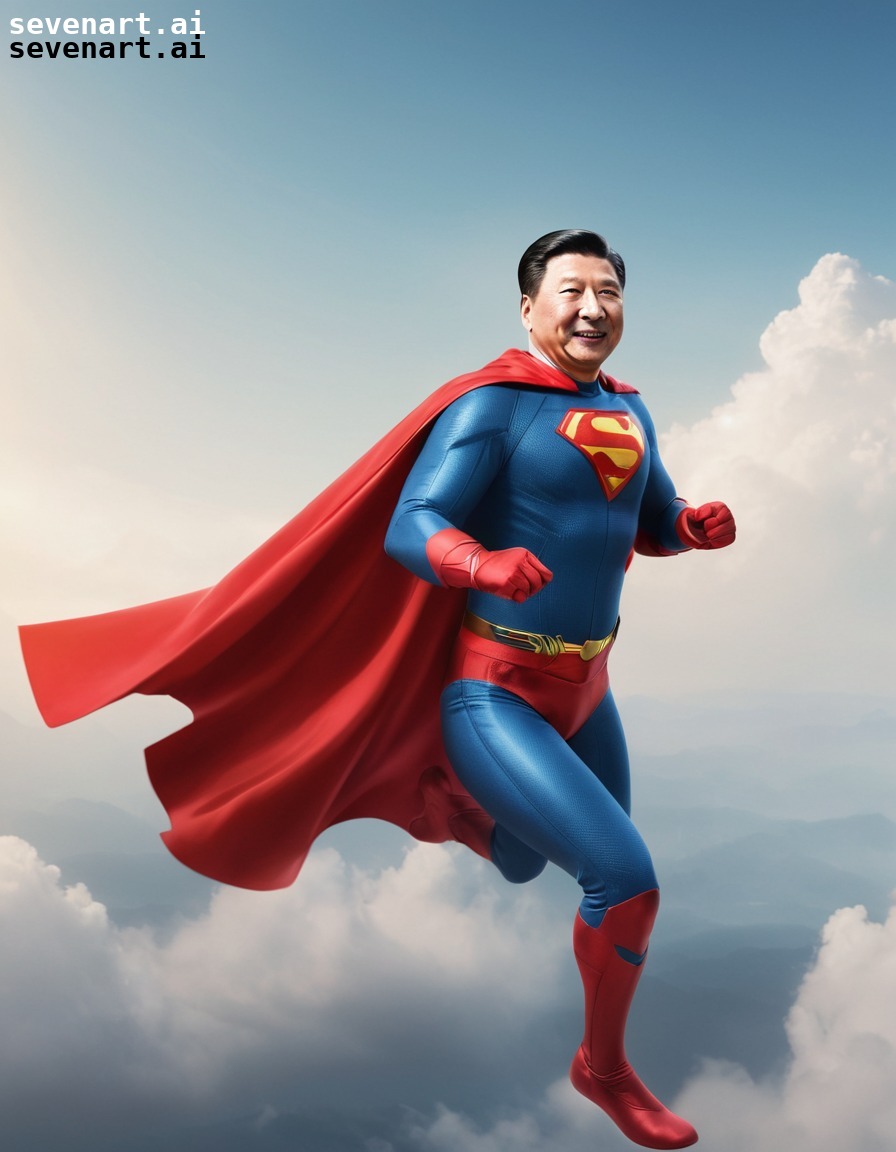 xi jinping, superhero, flying, cape, chinese flag, china