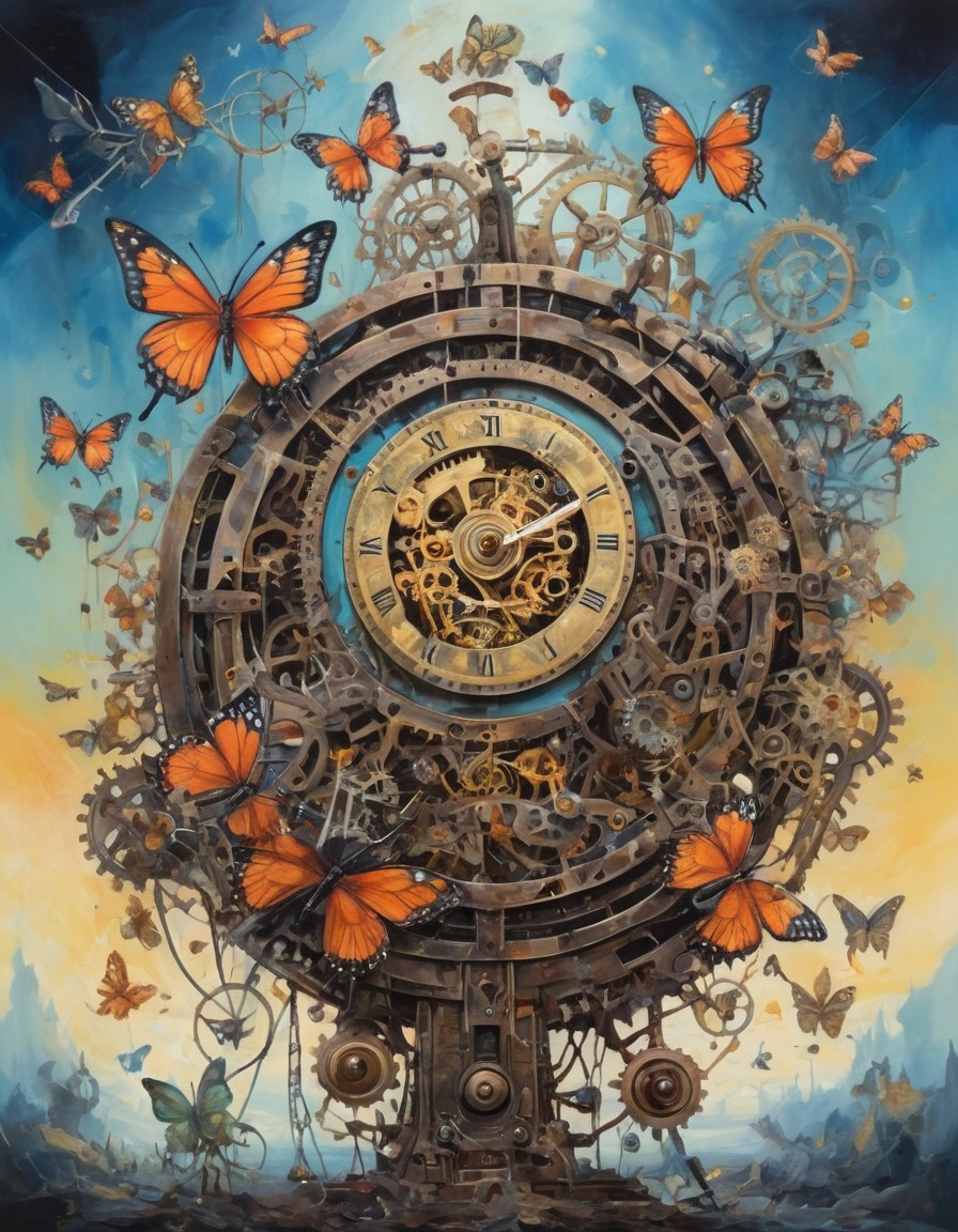 clockwork, mechanism, butterflies, fantasy, surreal