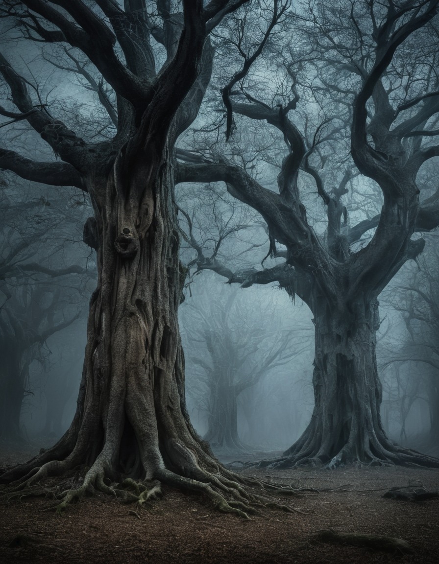 mystical, ancient trees, grove, secrets, whispers, nature, magic