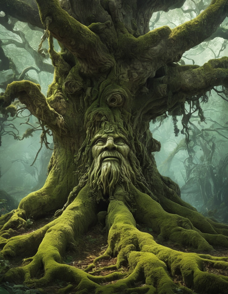 ancient, tree, moss-covered, tree spirit, nature, fantastic