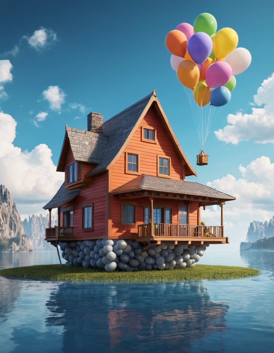 floating house, balloons, strange, architecture, innovative design