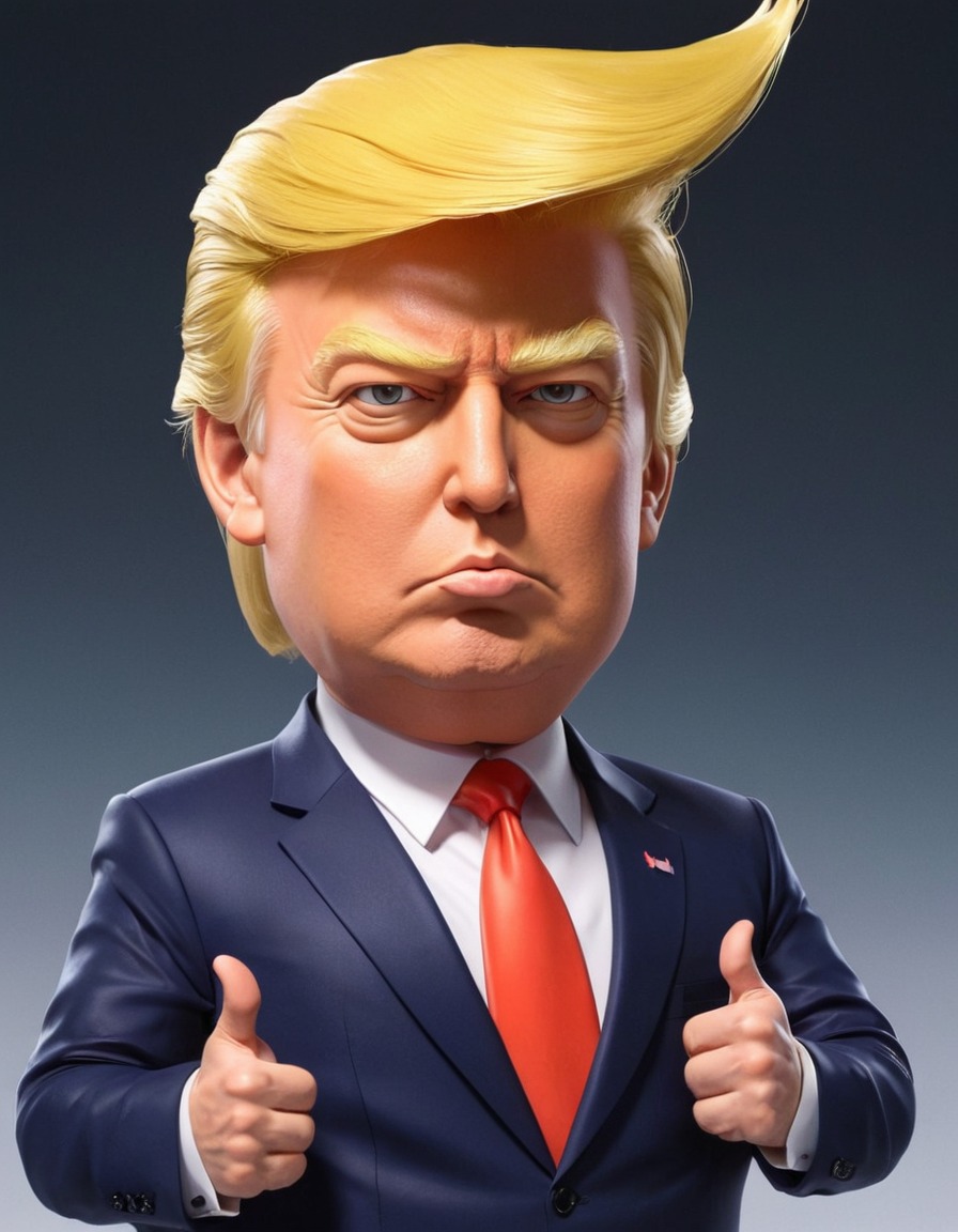 donald trump, anime, exaggerated features, bold outfit, character design, politics