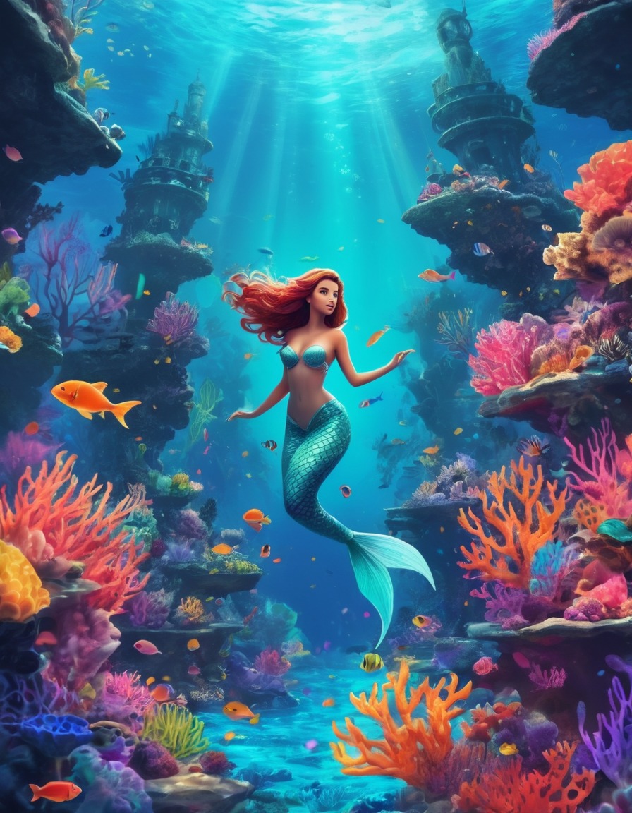 underwater, kingdom, mermaids, coral reefs, fantasy