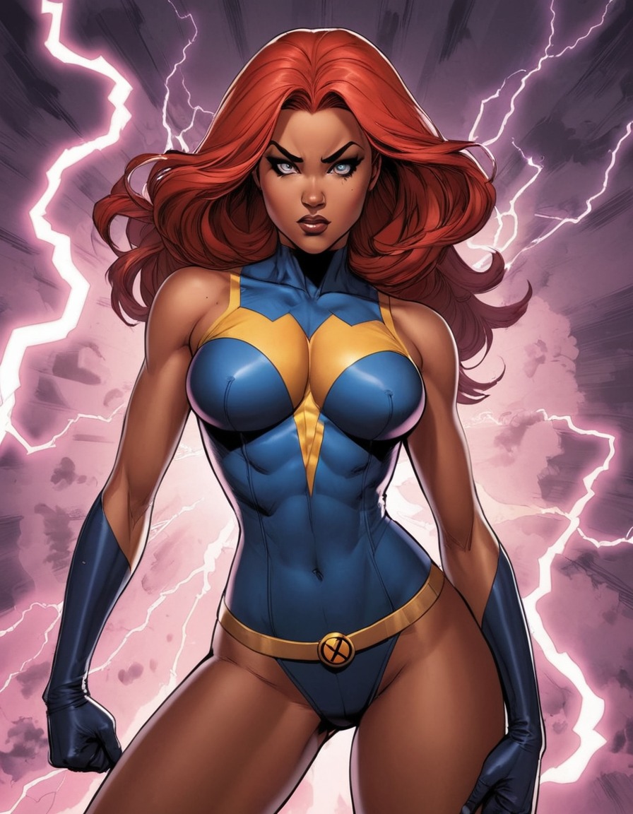 storm, x-men, superhero, powerful pose, lightning, mutant, sexy, painted