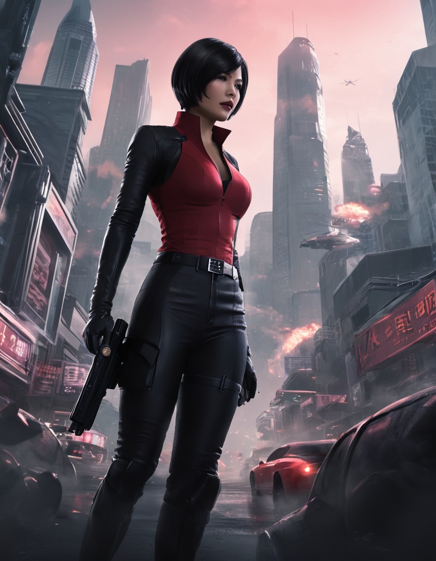 futuristic, heist, espionage, cityscape, action, games, girls from games