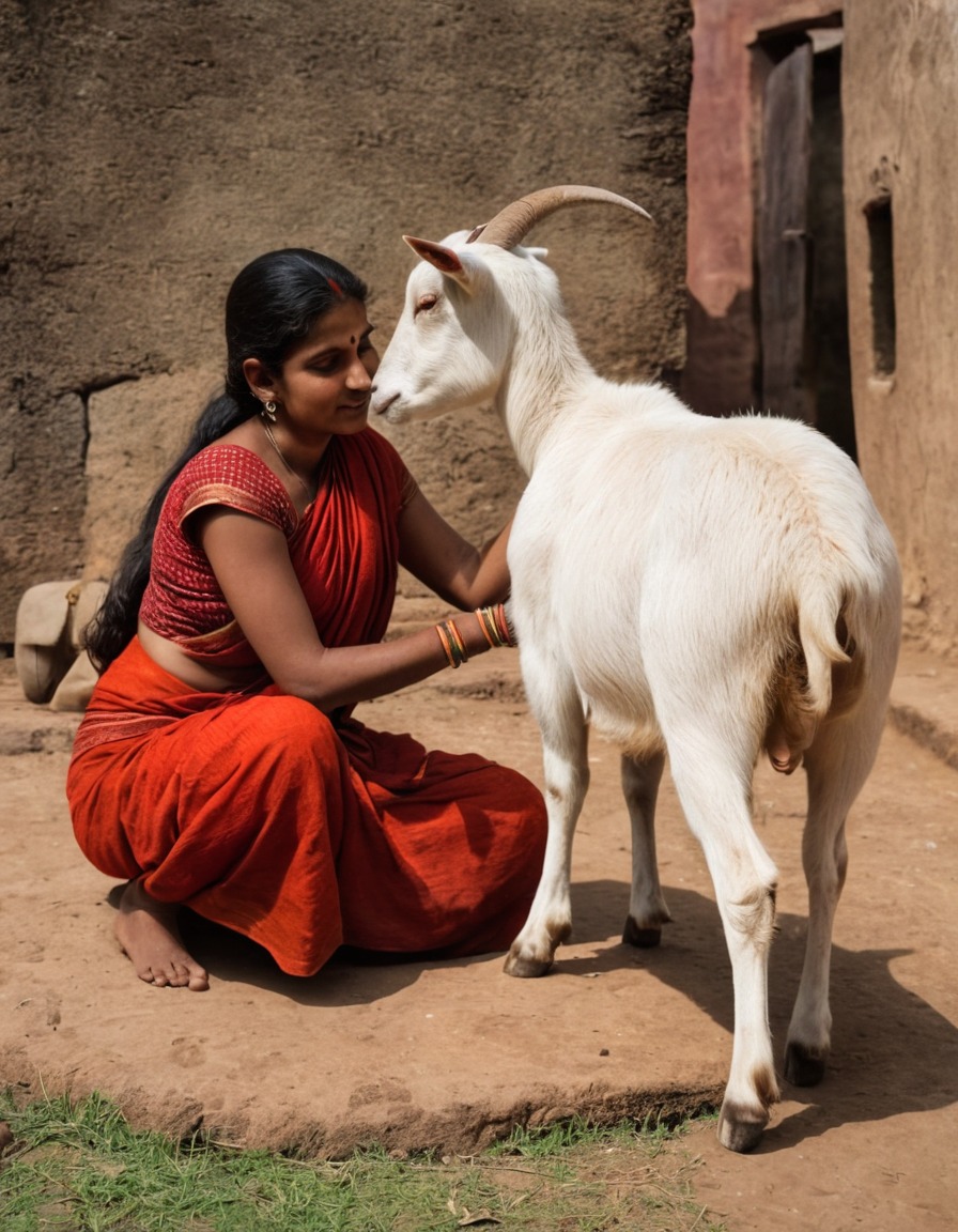 woman, milking, goat, rural village, ancient india, 200 ad