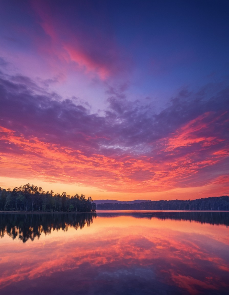 nature, sunset, lake, reflection