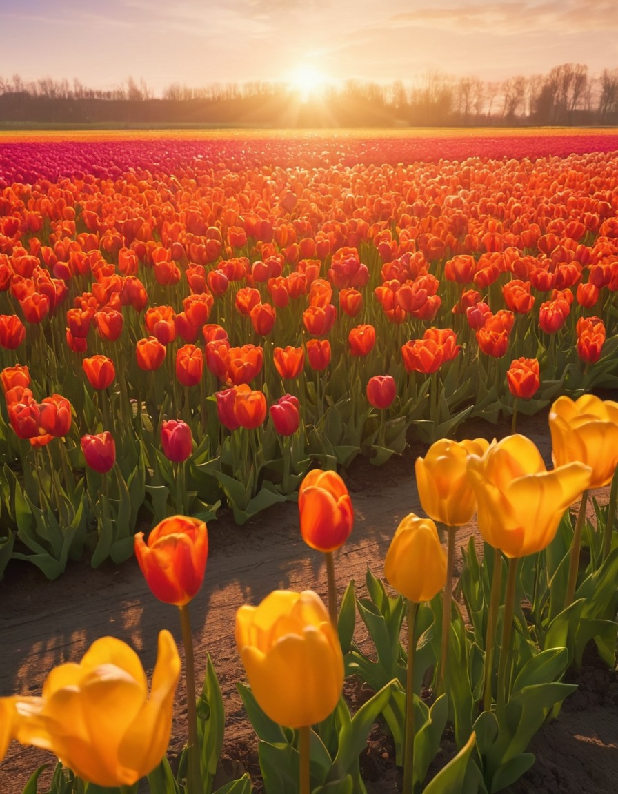 nature, flowers, tulips, sunset, beauty