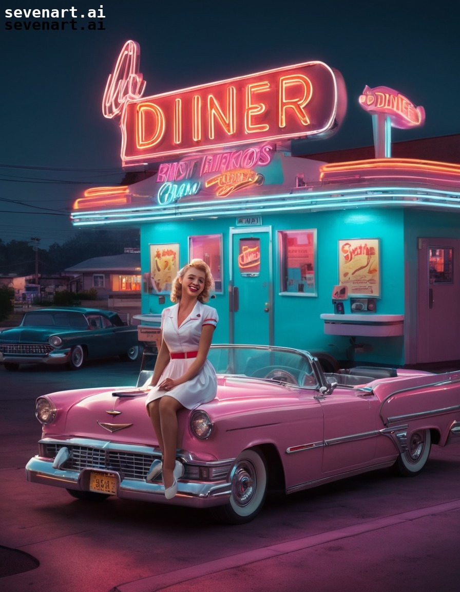 small town, diner, nostalgia, neon lights, waitress, usa