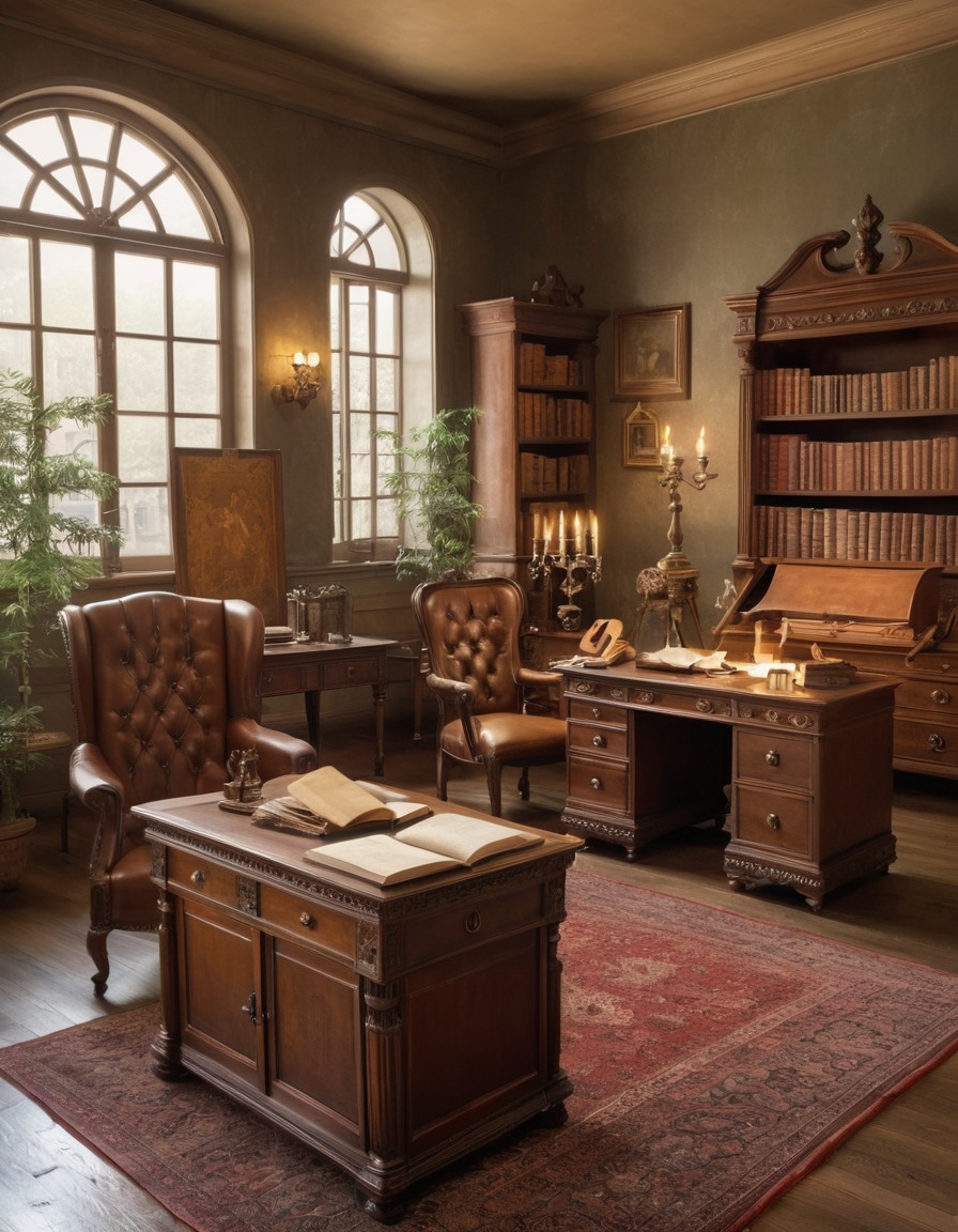 vintage, study room, antique furniture, decor, interior design