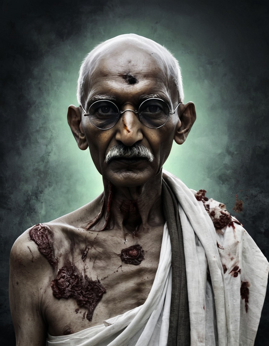 mahatma gandhi, zombie, peace, decay, art