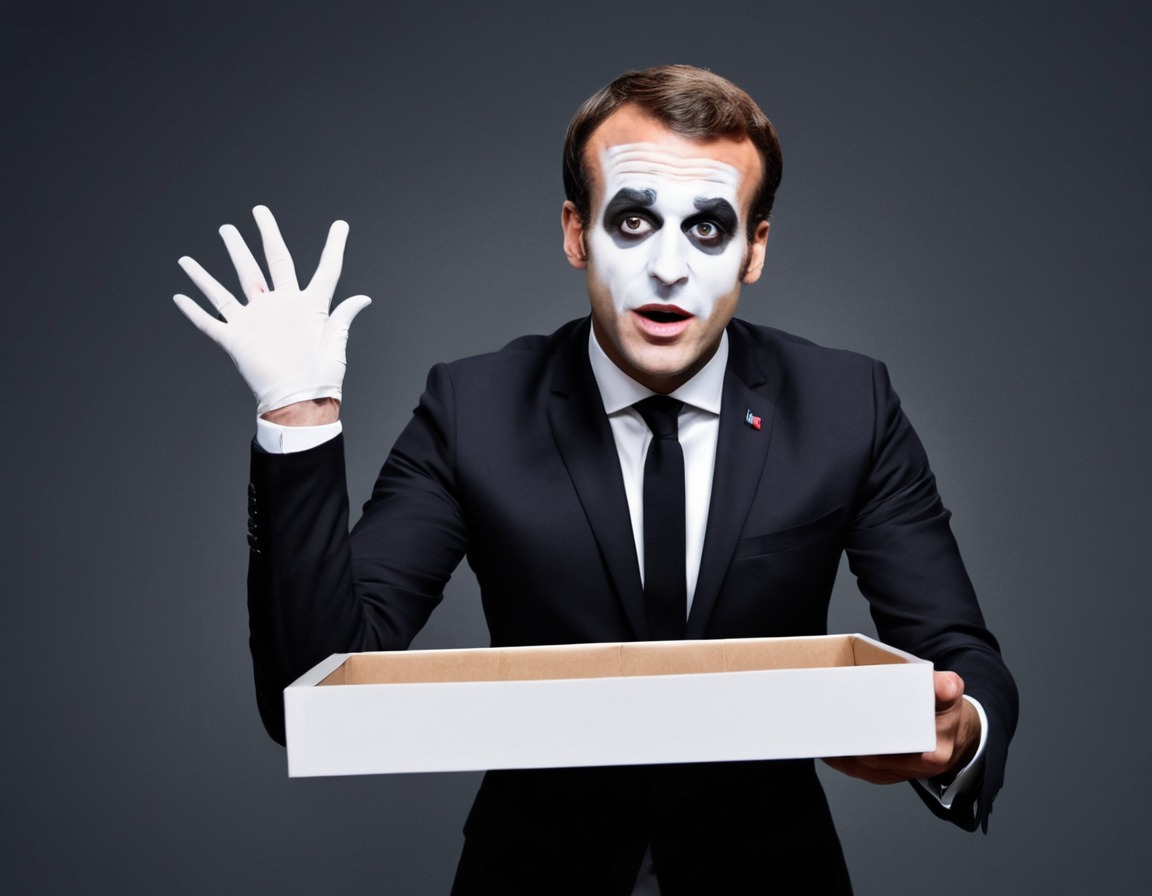 miming, performance art, humor, creativity, political satire, emmanuel macron, france