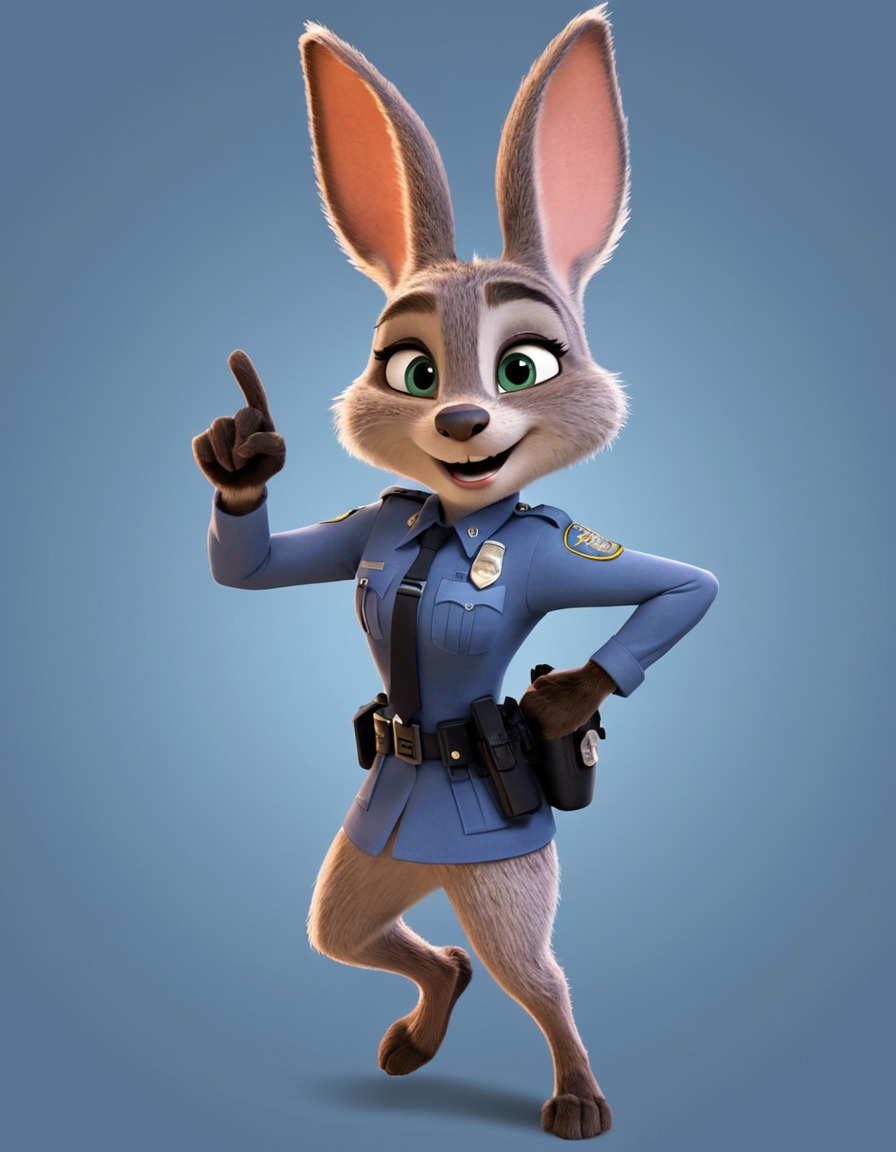 zootopia, officer judy hopps, digital illustration, dynamic pose, movies