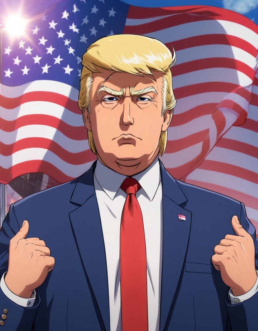 anime, donald trump, american flag, politics