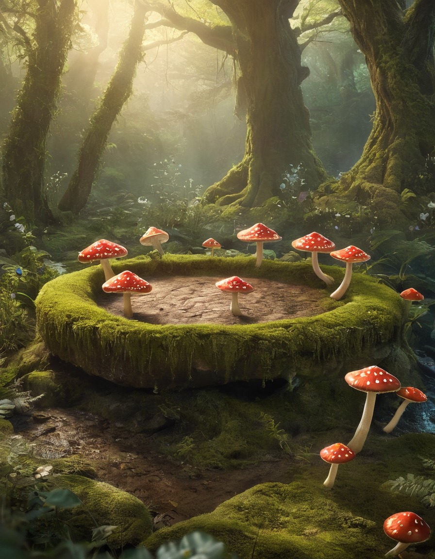 faerie circle, ethereal beings, dance, ring of toadstools, fantasy scene