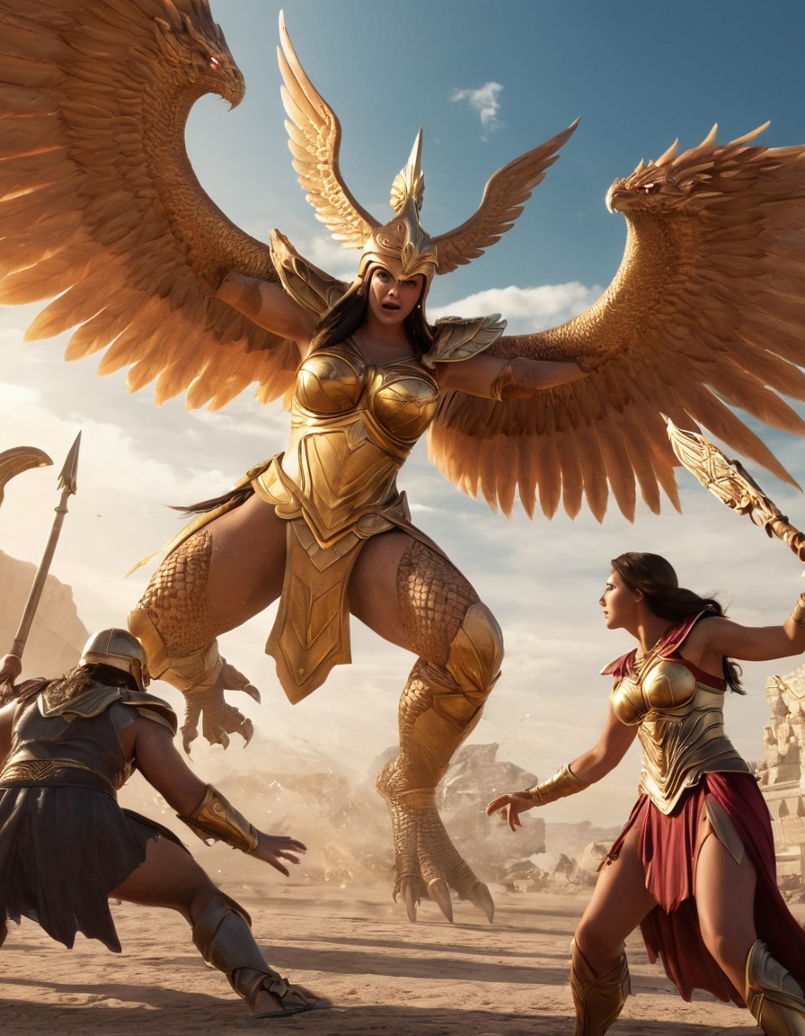 athena, epic, fight scene, monsters, greek mythology