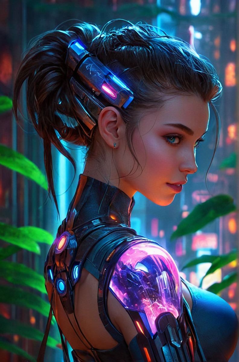 digitalart, portrait, characterdesign, cartoon, beauty, pixelart, videogamefanart, scifi, drama, cyberpunk, cyborg, neon