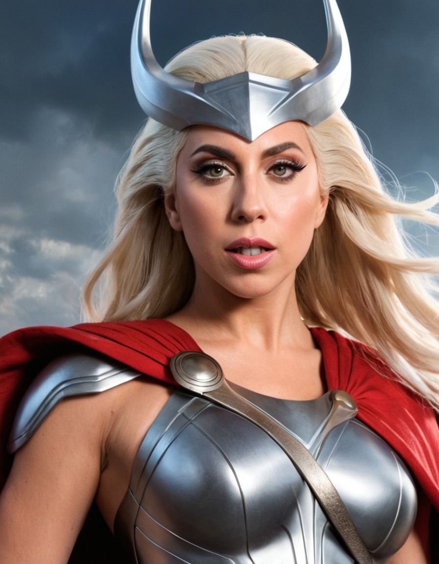 lady gaga, thor, celebrity, musician, superhero, pop culture, imaginary crossover