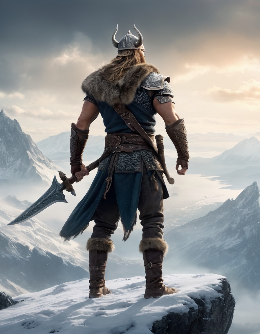 viking, warrior, snowy mountain, landscape, mist, scandinavia, computer games