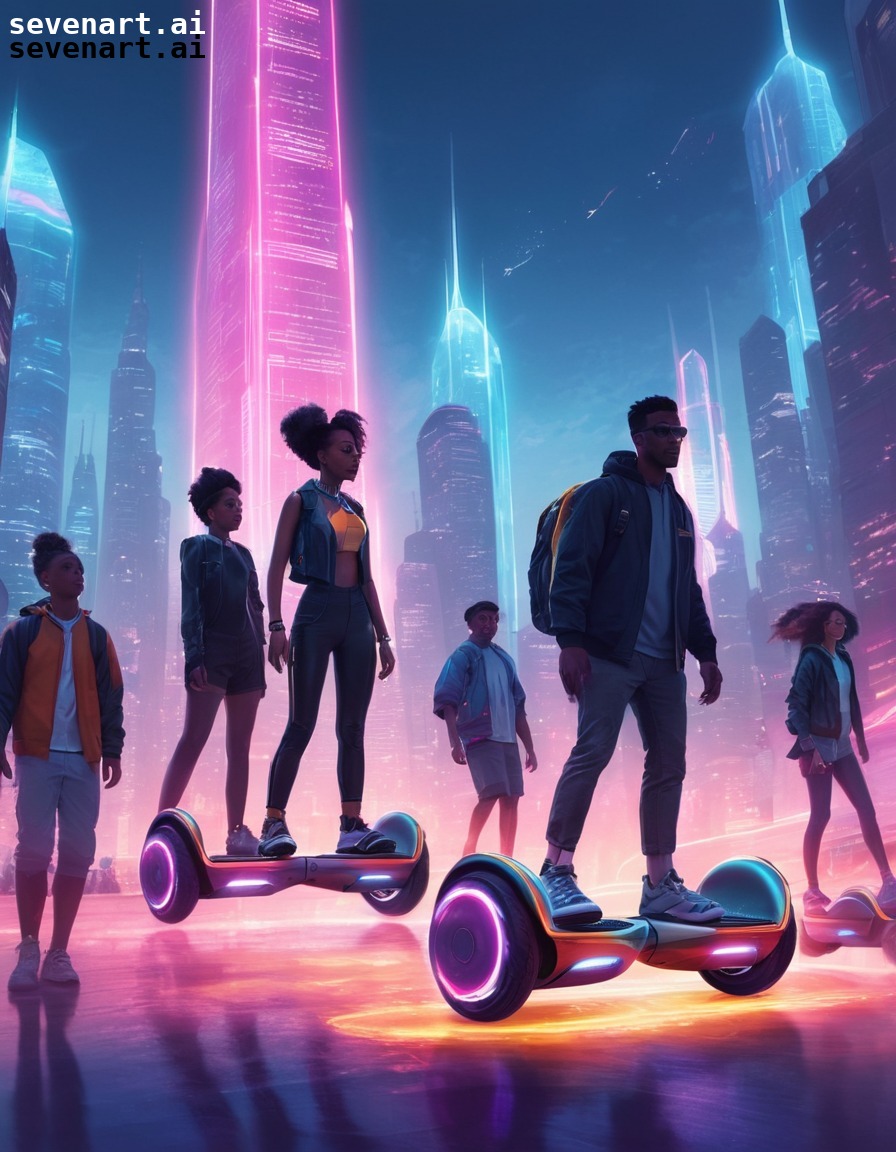 futuristic, hoverboards, cityscape, technology, adventure, future