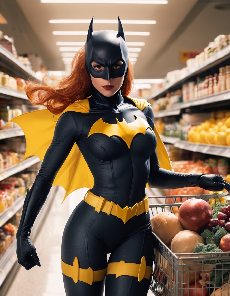 superhero, dc comics, batgirl, grocery shopping, sunny day, superheroine, bikini