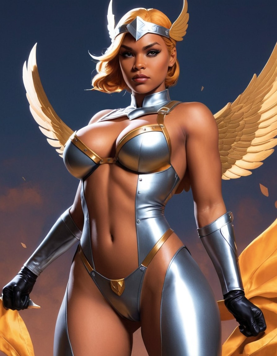 valkyrie, marvel comics, superhero, female, powerful pose, sexy, painted