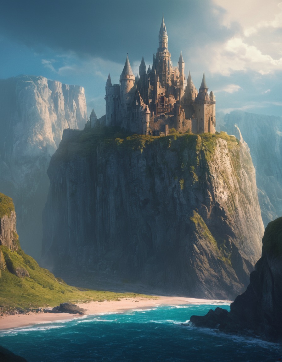 castle, cliffs, sorcerer, fantasy, magic, fantastic