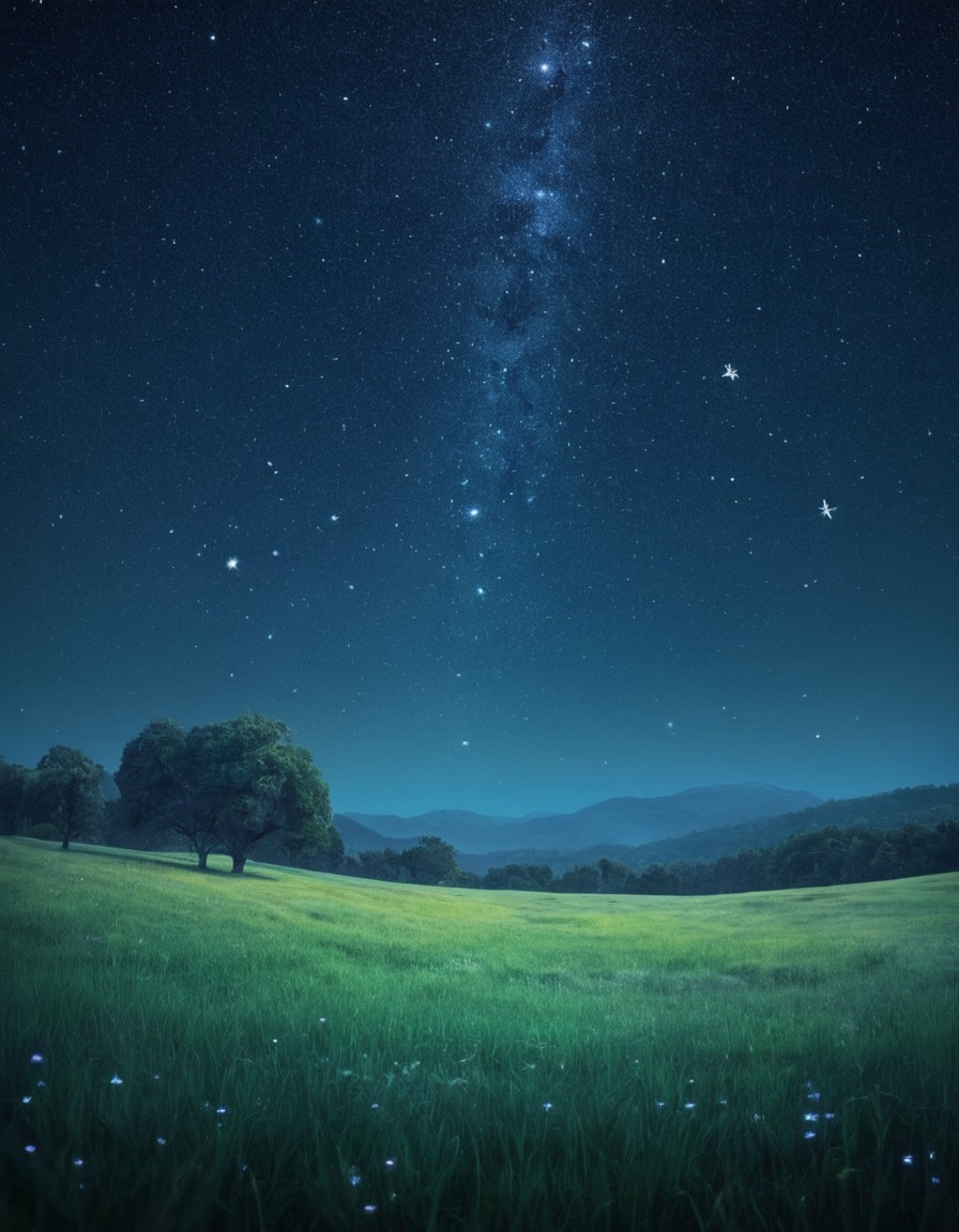 nature, night, stars, meadow, peaceful