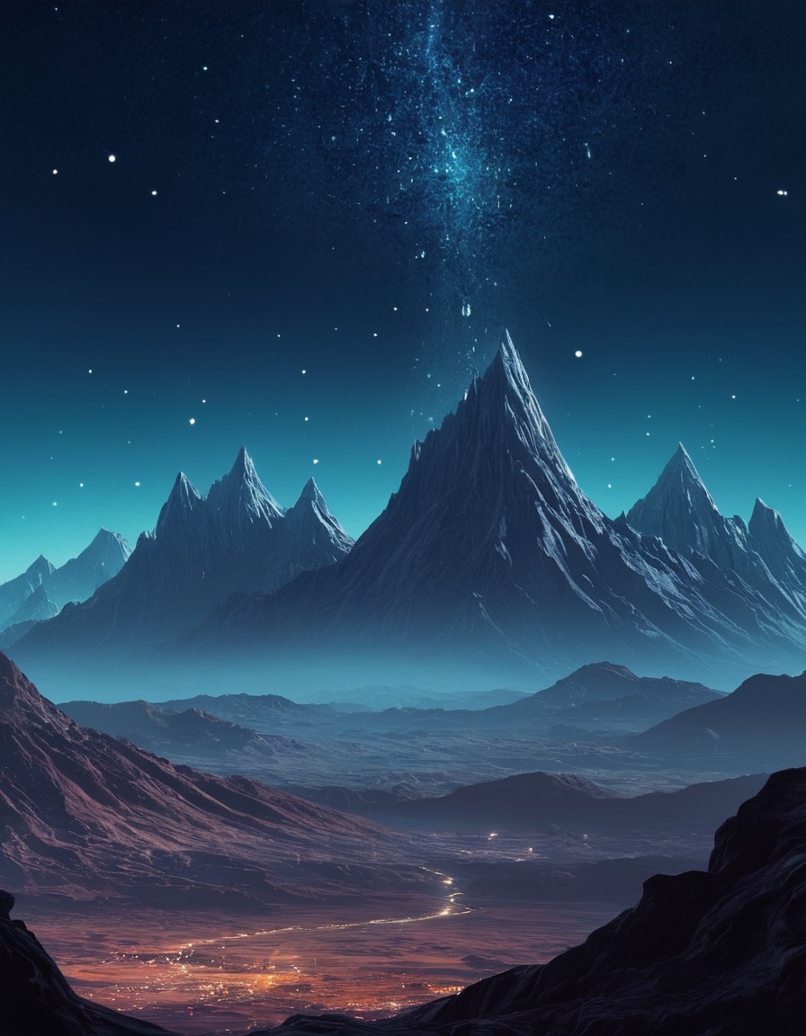 alien, landscape, mountains, sky, constellations, space, stars