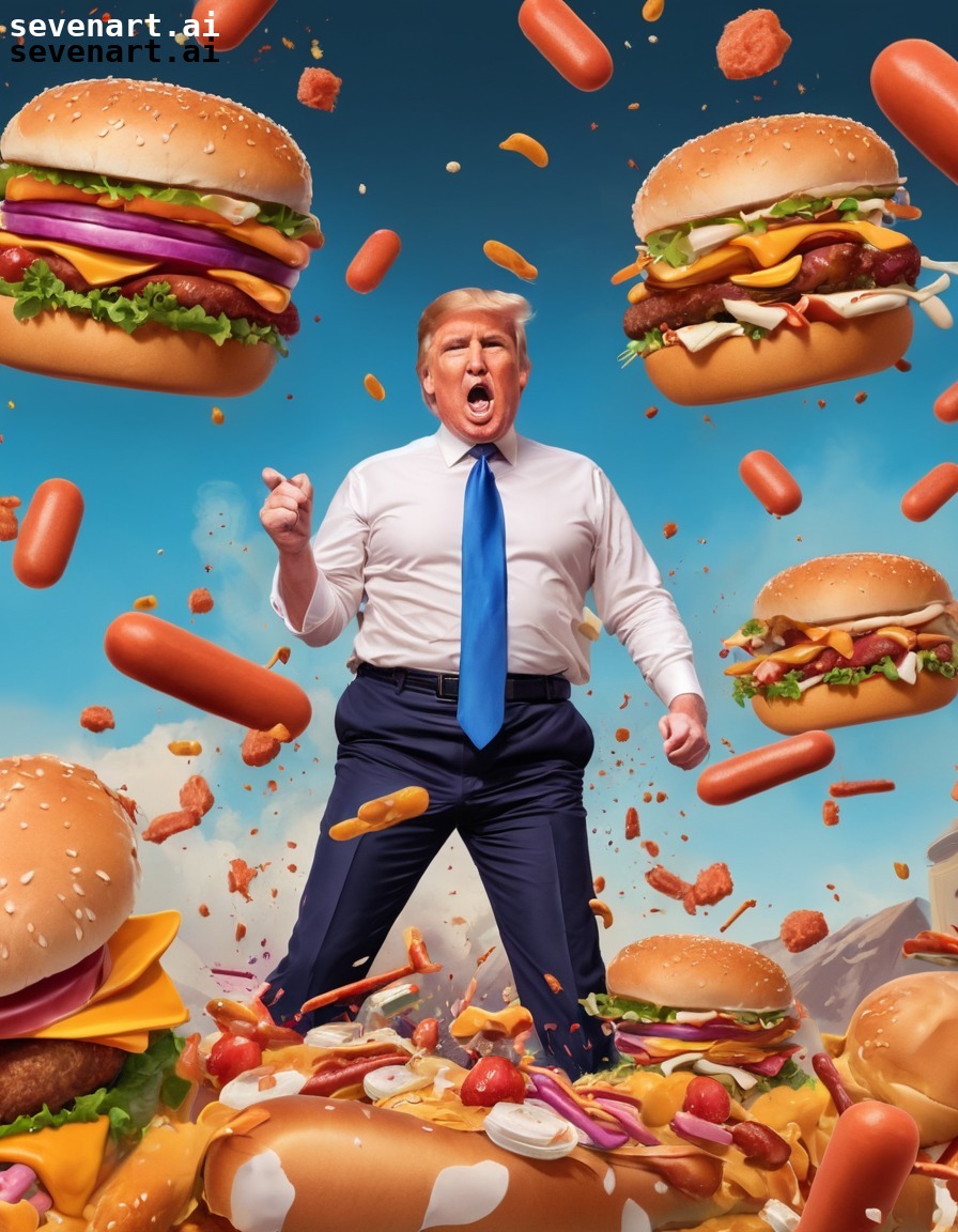 cartoon, donald trump, food fight, hamburgers, hotdogs, trump, donaldtrump