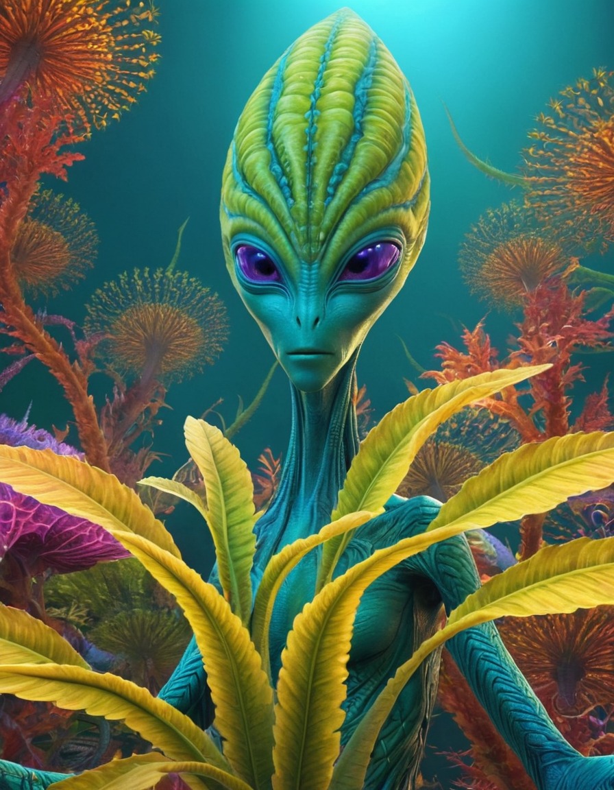 alien species, plant-like, communication, colorful patterns, extraterrestrial, aliens