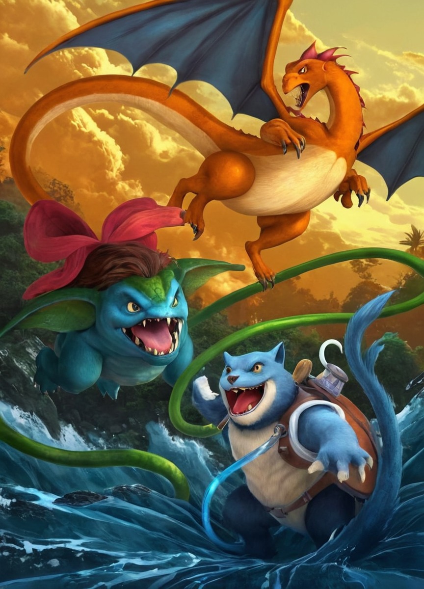 fanart, pokemon, charizard, blastoise, venusaur