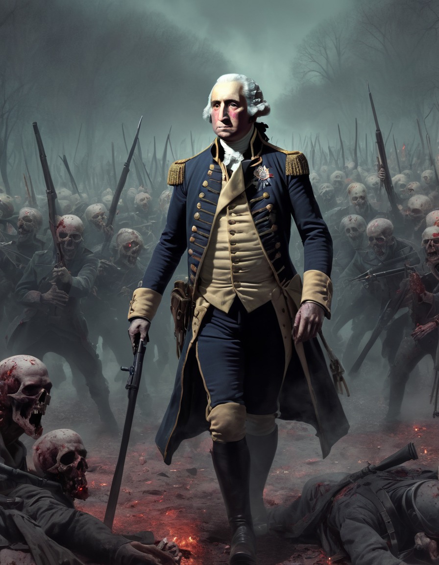 undead, zombie, george washington, american history, army, horror art