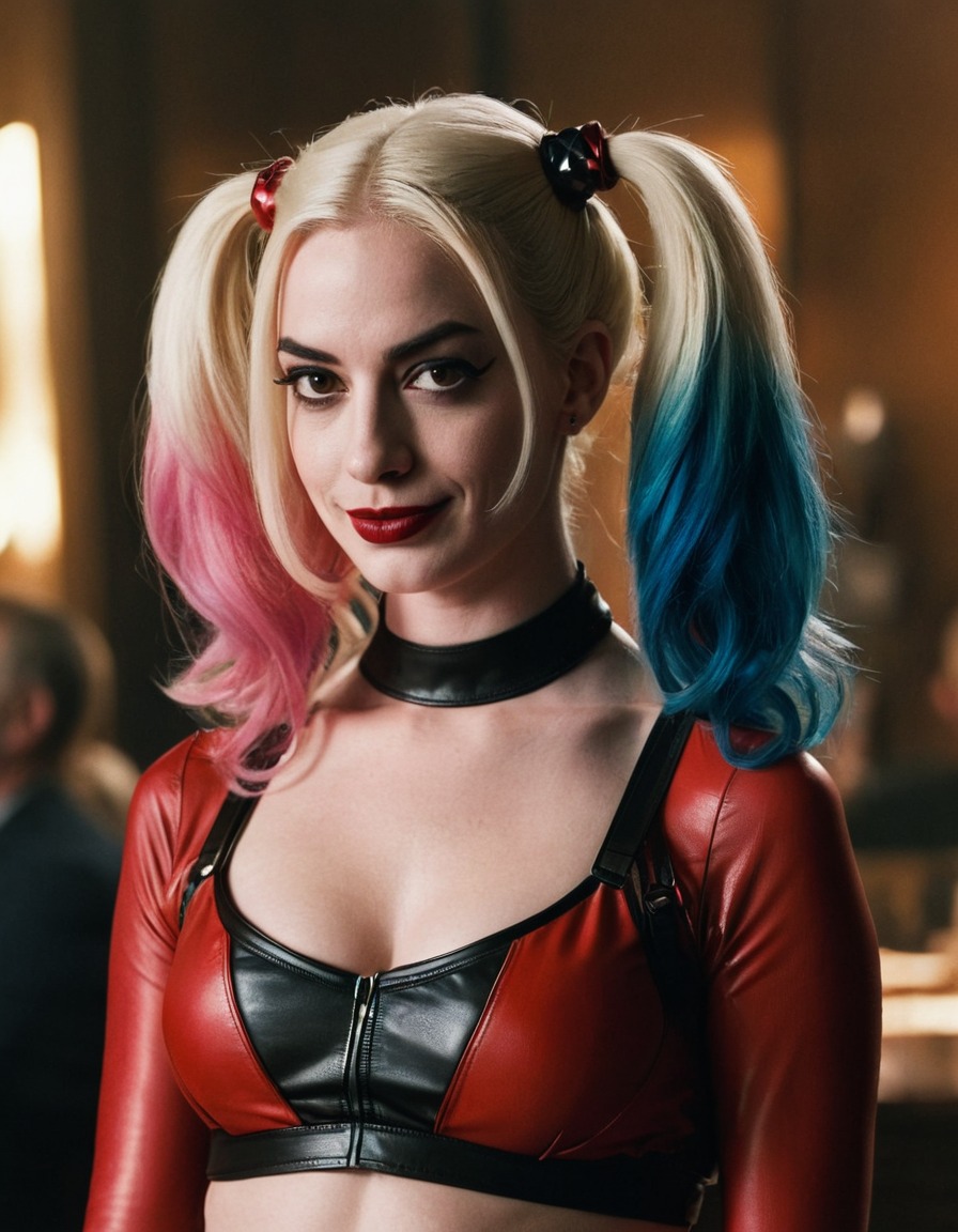 harley quinn, anne hathaway, dc comics, villain, anti-hero, comic book character, film adaptation