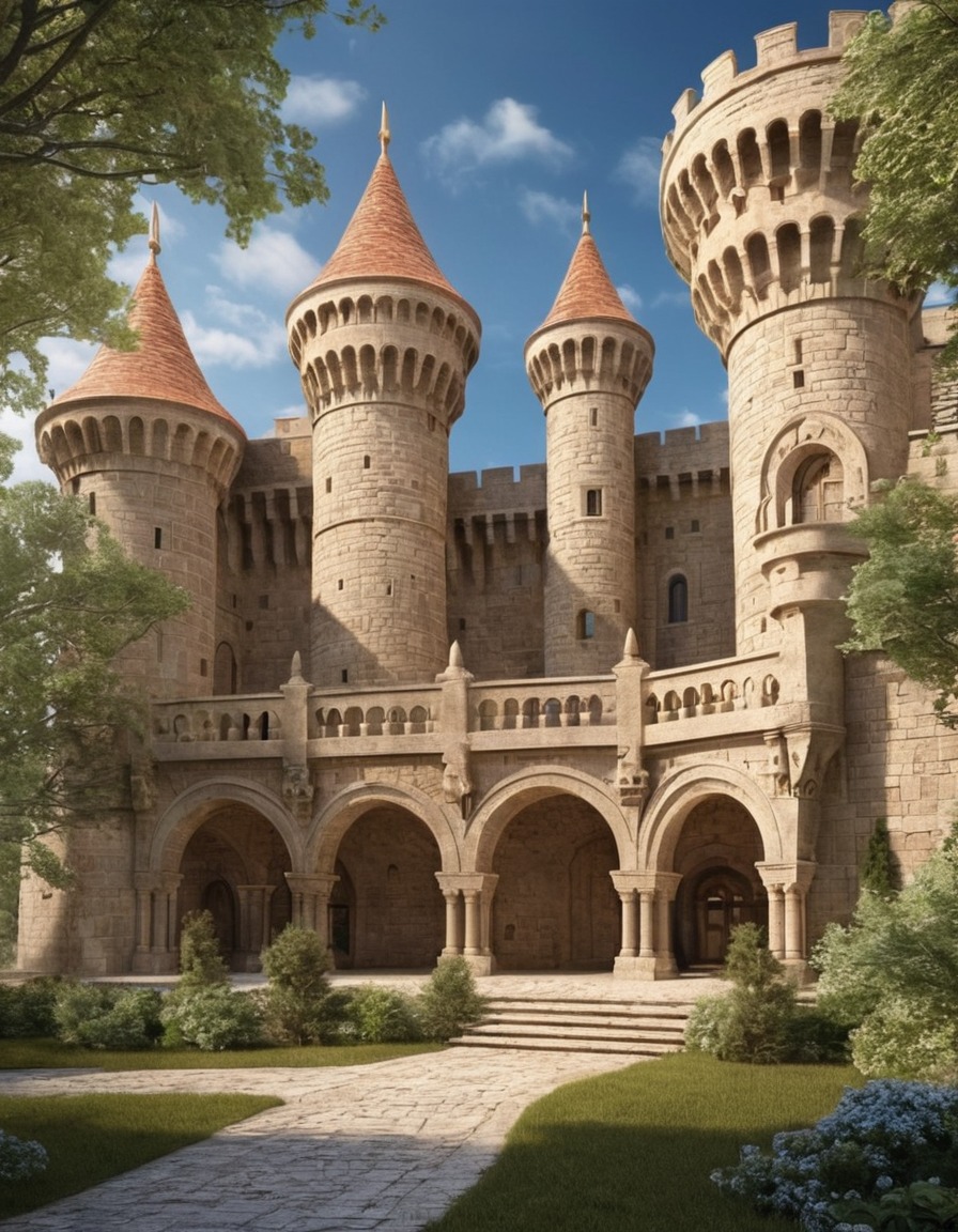 castle, romanesque style, stone carvings, architecture, medieval era