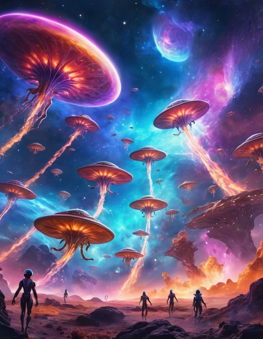 space, alien creatures, nebula, colorful, space scene, extraterrestrial, dazzling