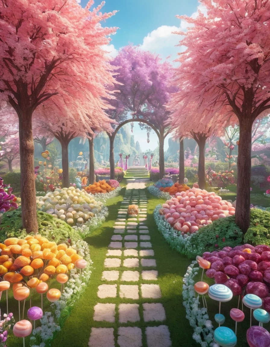 candy, garden, mystical, trees, fantastic