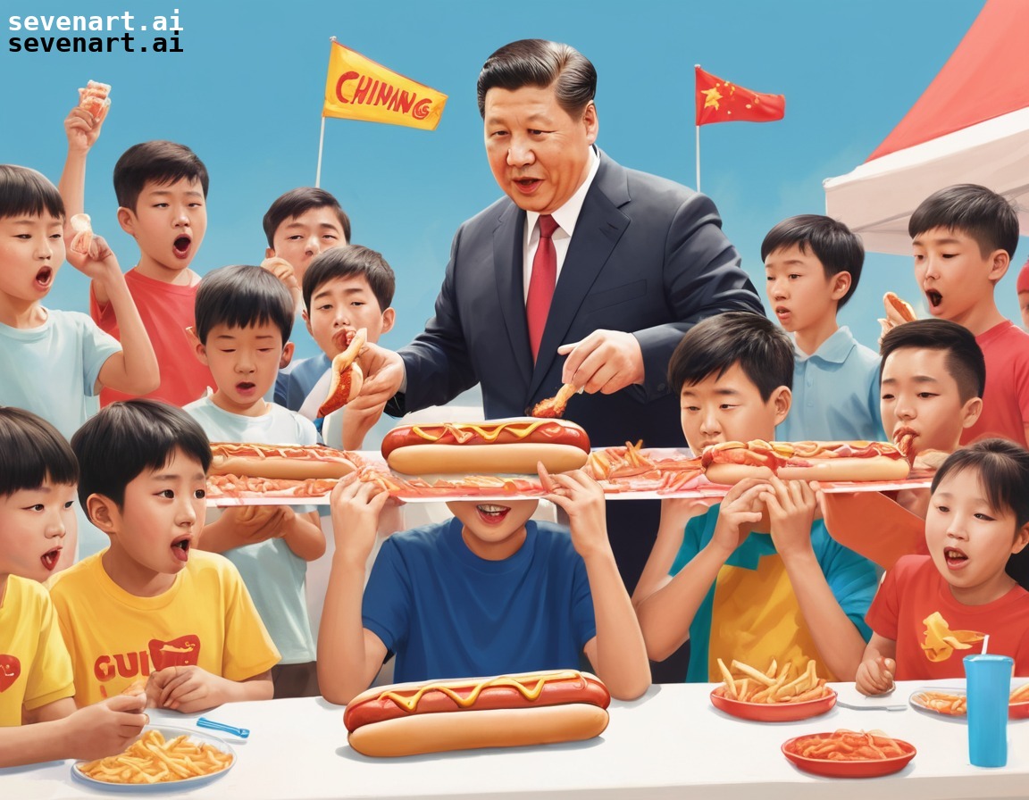 xi jinping, hotdog eating contest, competition, children, fun, china