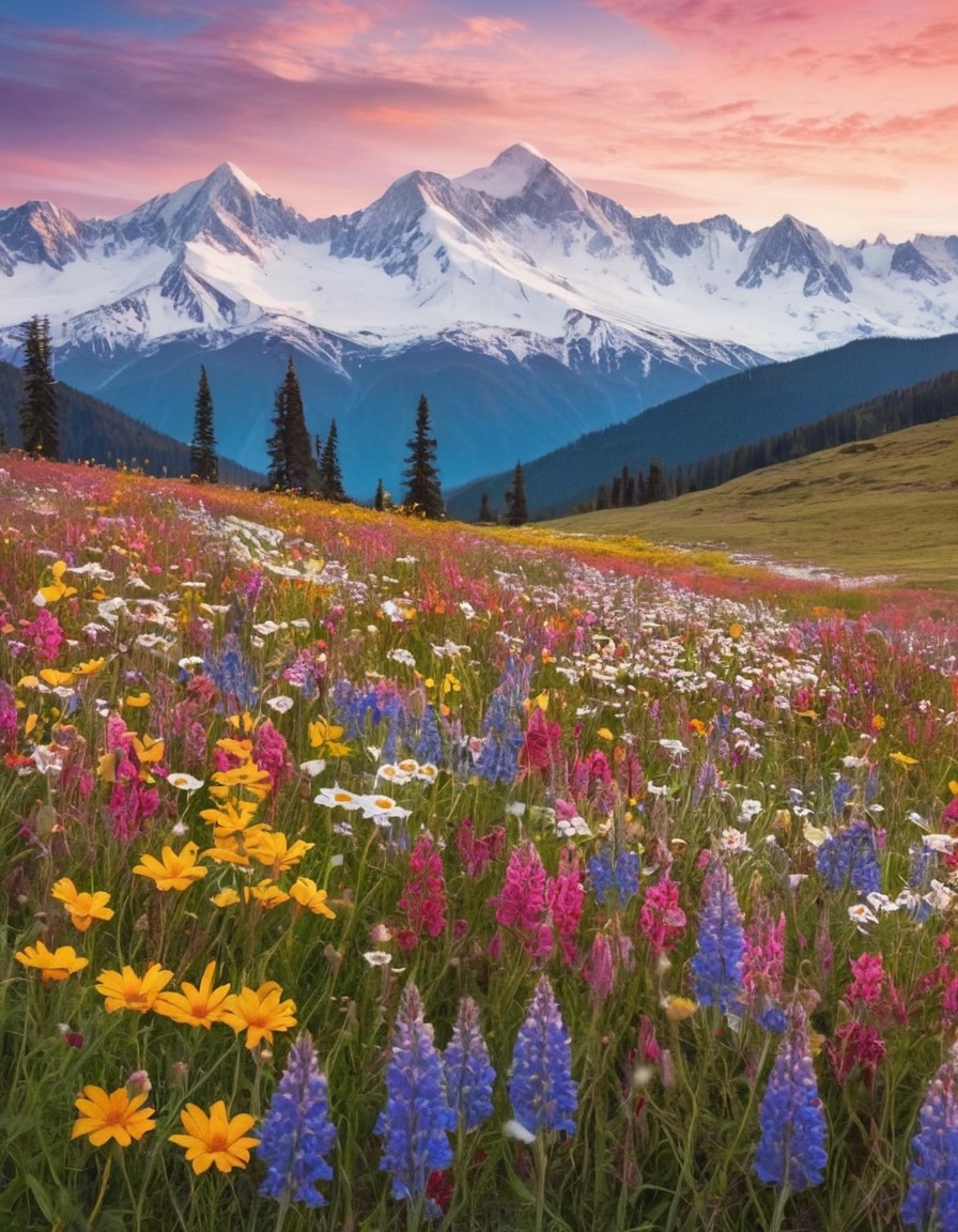 nature, wildflowers, mountains, vibrant, landscape