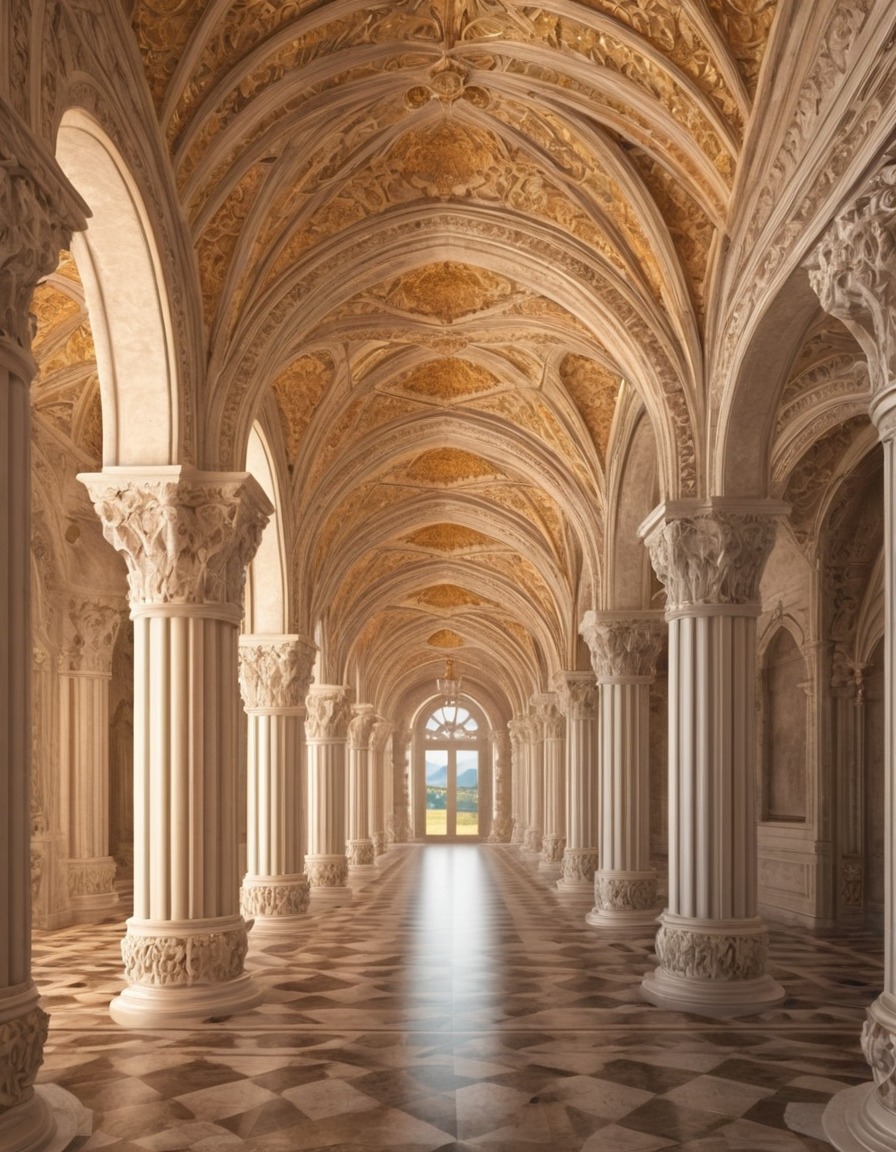 renaissance architecture, palace, carved details, grand archways, architecture