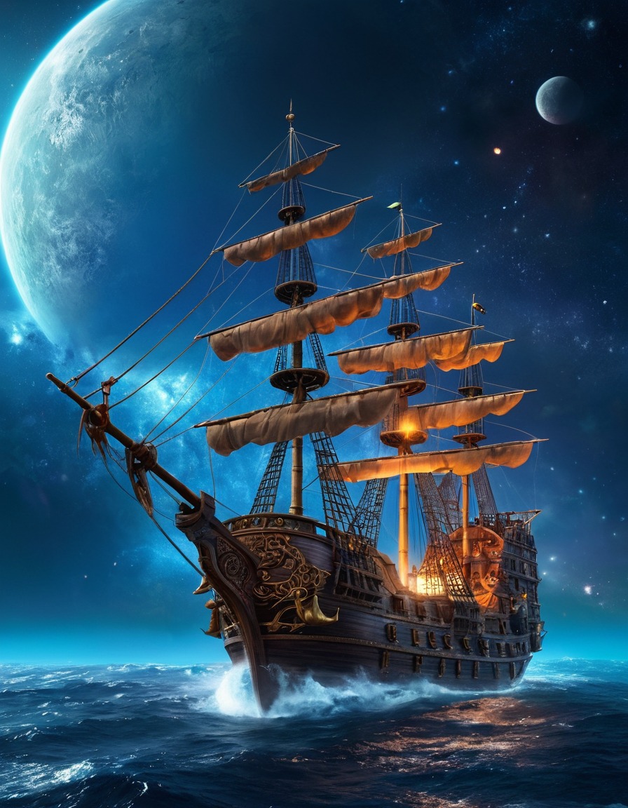 pirate ship, outer space, science fiction, fantasy, adventure, exploration, universe