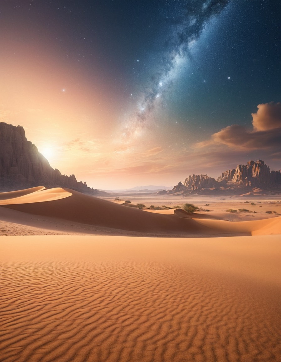 desert, sand dunes, otherworldly, starry sky, landscape, nature