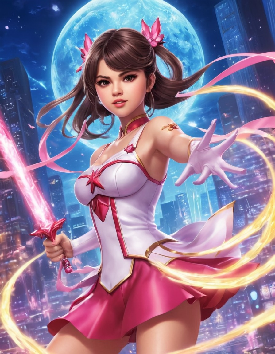 selena gomez, magical girl, anime, transformation, evil forces, fantasy