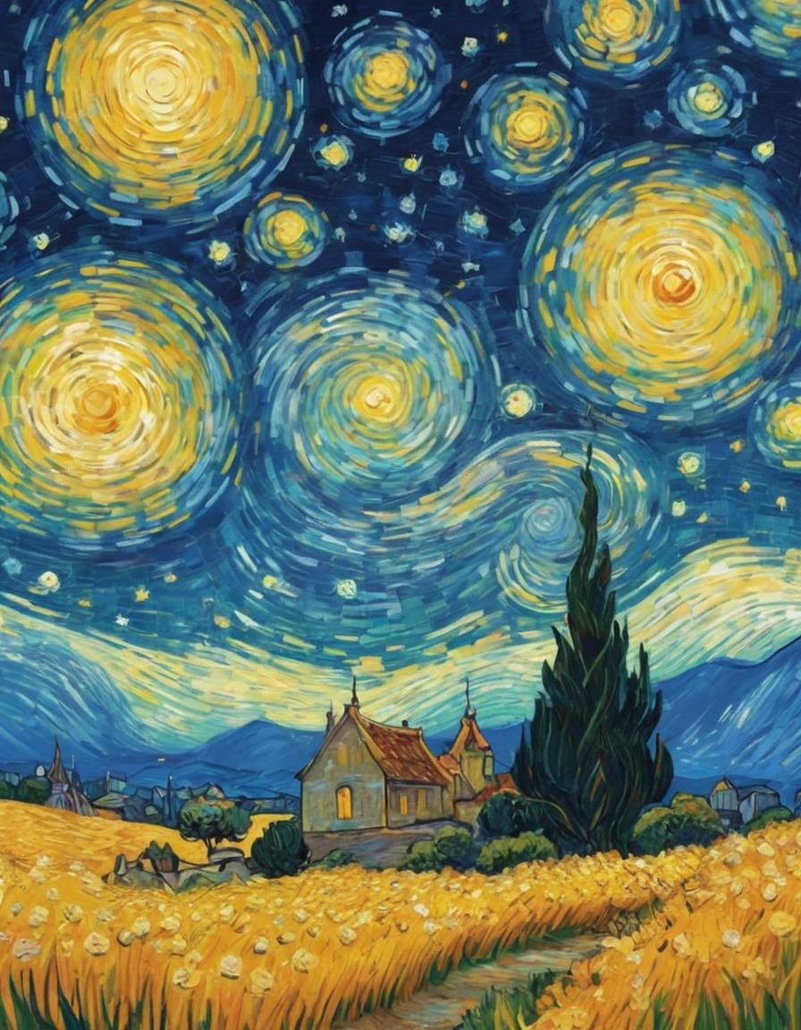 vincent van gogh, starry night, art, painting, night sky, stars, artistic inspiration, anime